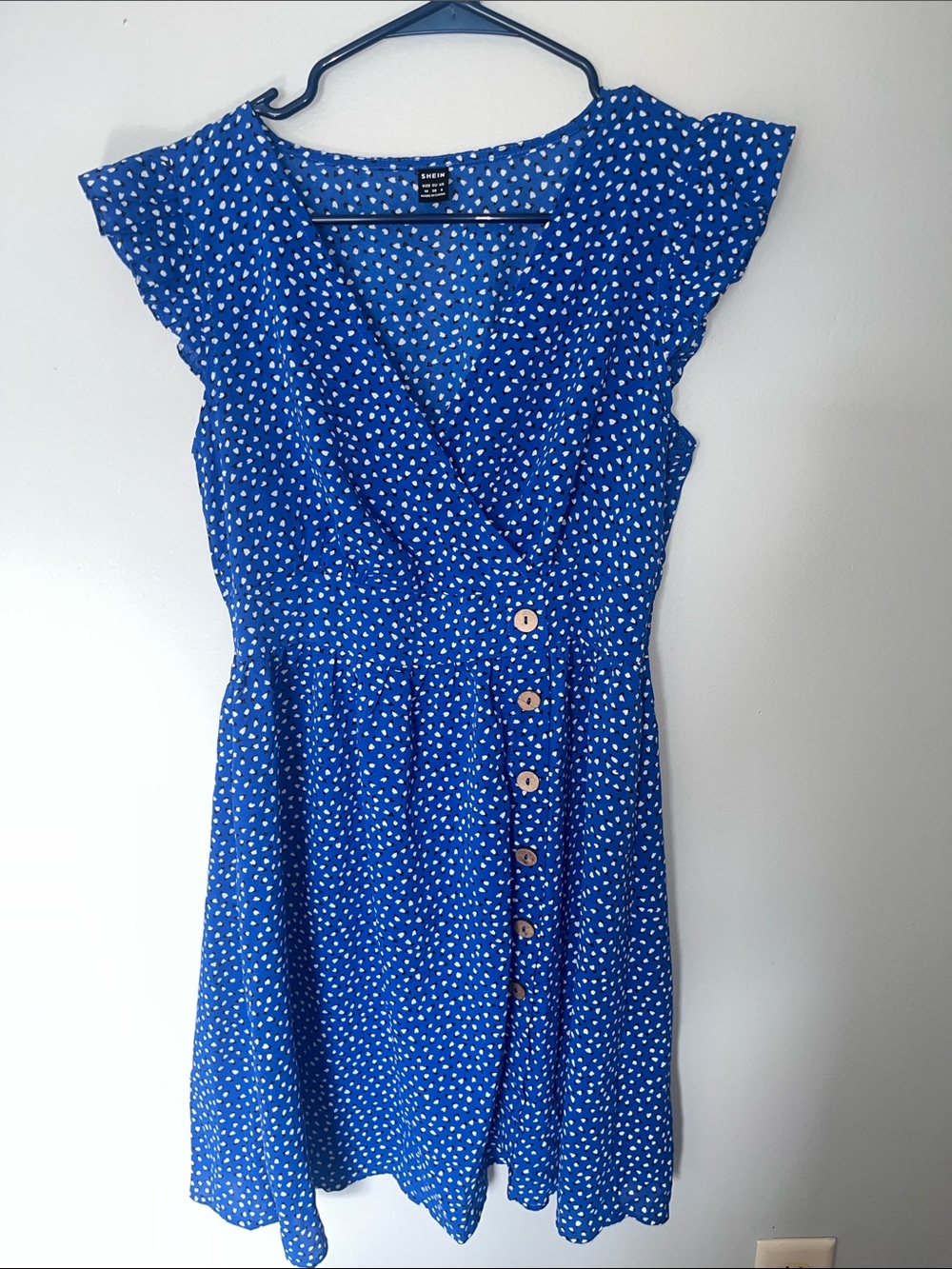 SHEIN Royal Blue White Polka Dot Wrap-Style Midi Dress